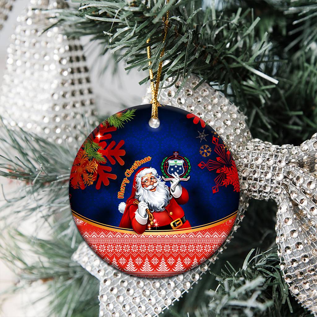 Custom Polynesian Ceramic Ornament Happy Santa Claus With Coat Of Arms