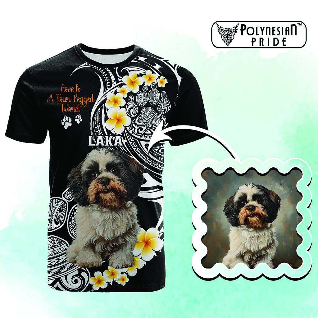 Custom Photo Happy International Dog Day T Shirt Tropical Flowers With Polynesian Pattern CTM14 Black - Polynesian Pride