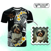 Custom Photo Happy International Dog Day T Shirt Tropical Flowers With Polynesian Pattern CTM14 Black - Polynesian Pride