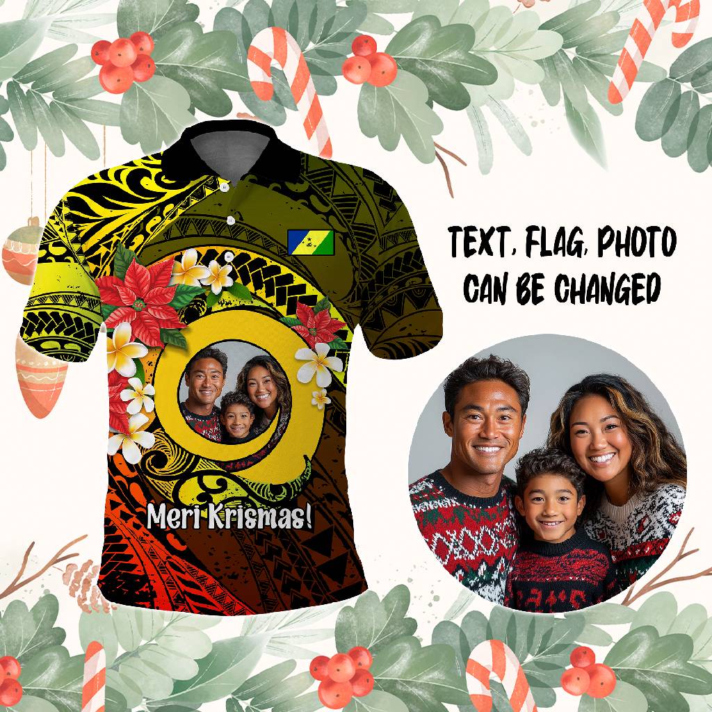 Custom Photo Vanuatu Polo Shirt Vanuatuan Pig Tusk Meri Krismas CTM14 Black - Polynesian Pride