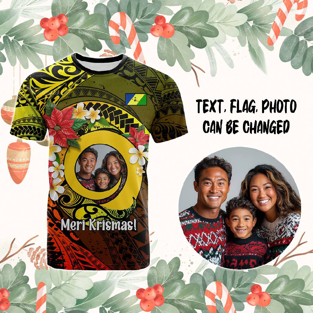 Custom Photo Vanuatu T Shirt Vanuatuan Pig Tusk Meri Krismas CTM14 Black - Polynesian Pride