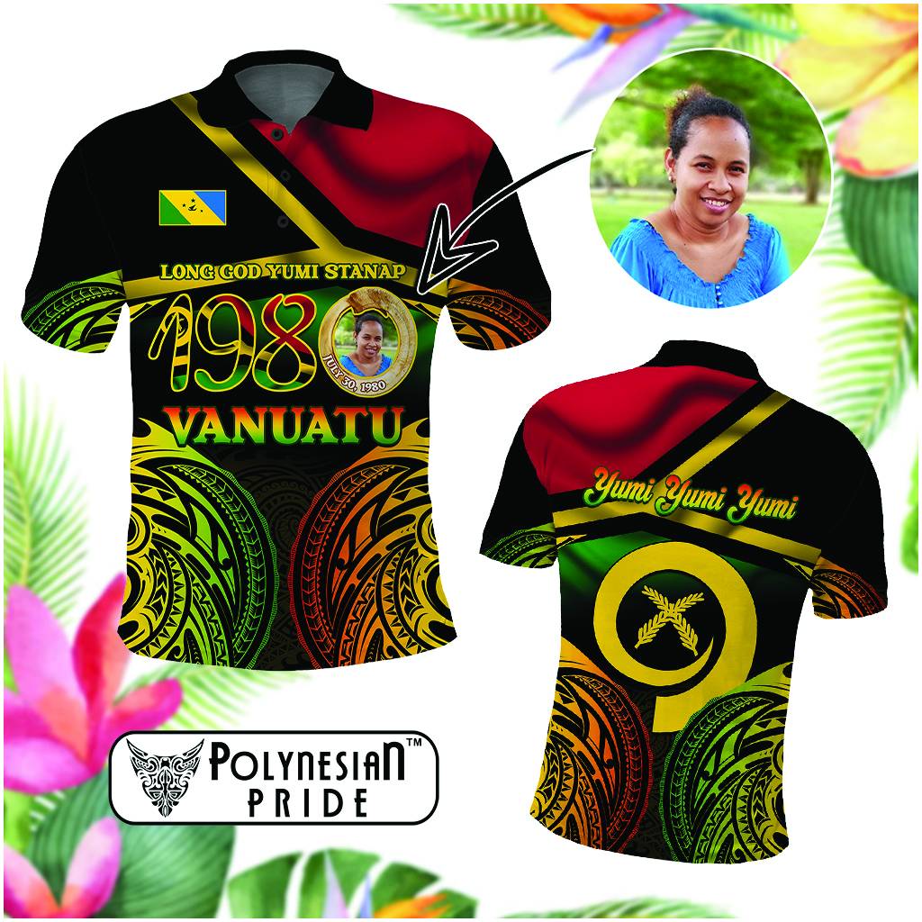 Custom Photo Vanuatu 1980 Polo Shirt Yumi Yumi Yumi Independence Anniversary CTM14 Black - Polynesian Pride