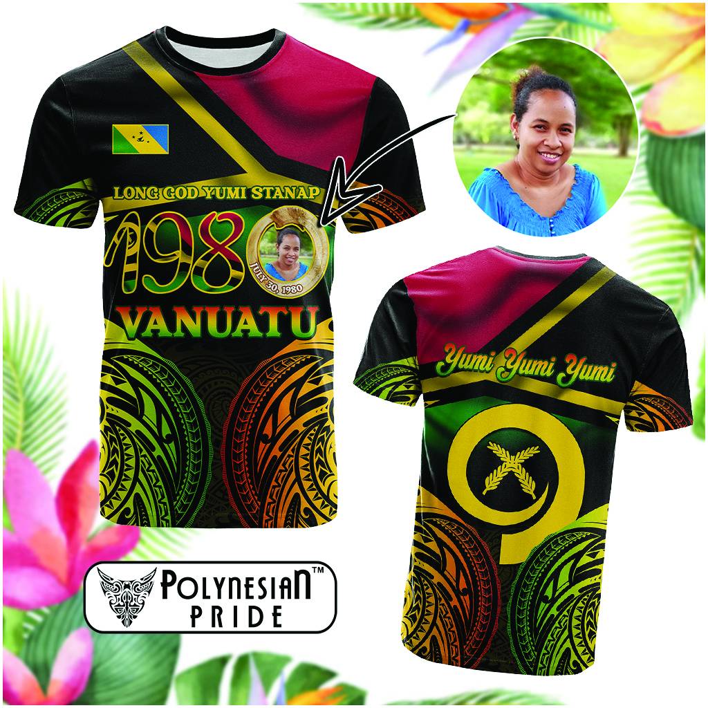 Custom Photo Vanuatu 1980 T Shirt Yumi Yumi Yumi Independence Anniversary CTM14 Black - Polynesian Pride