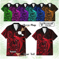 Custom French Polynesia Hawaiian Shirt Map Of Islands Flag Hibiscus With Polynesian Shark Tattoo CTM14 Multicolor - Polynesian Pride