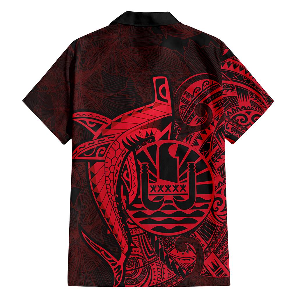 Custom French Polynesia Hawaiian Shirt Map Of Islands Flag Hibiscus With Polynesian Shark Tattoo CTM14 - Polynesian Pride