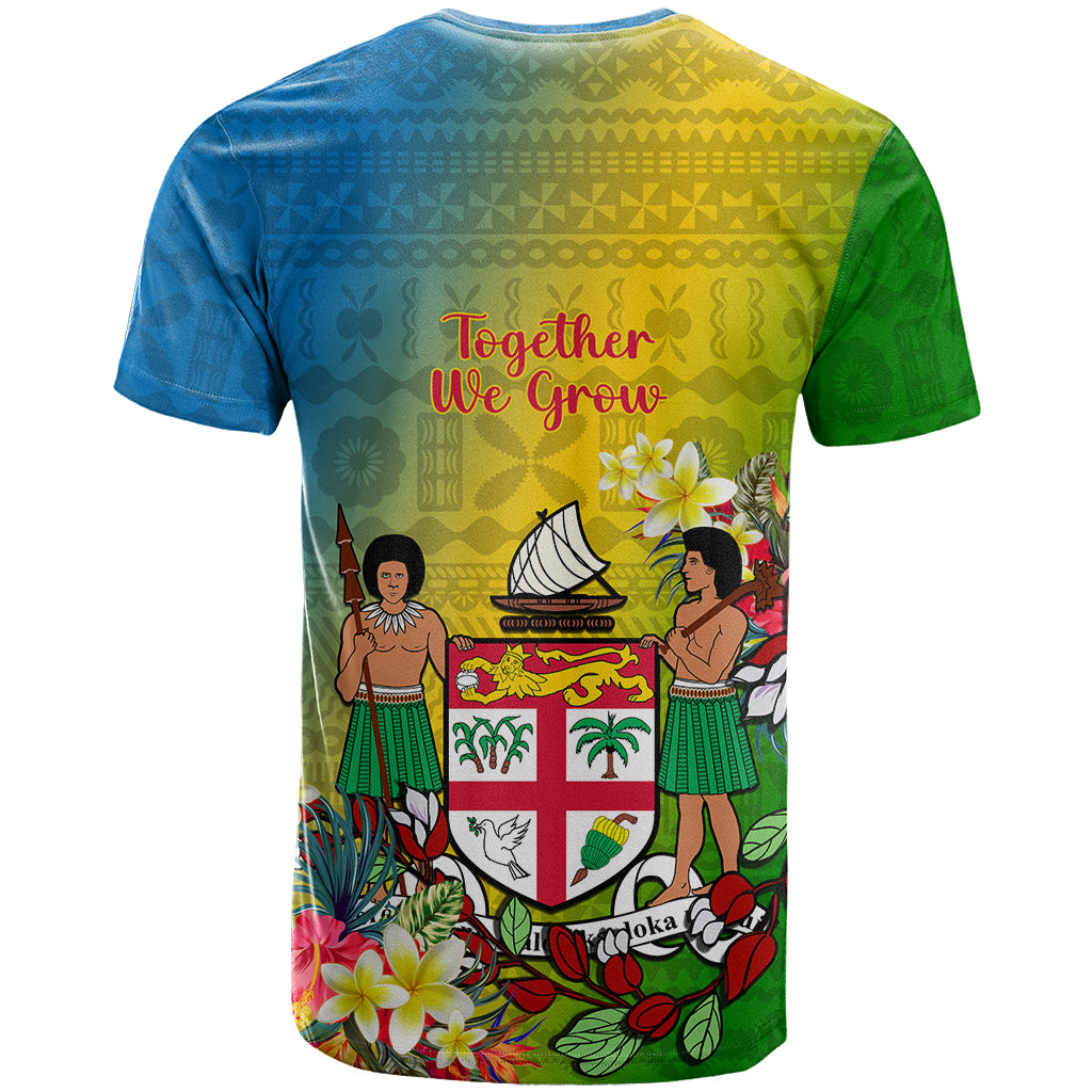 Custom Photo Malampa Fiji Day T Shirt Together We Grow Coat Of Arms Tropical Flowers CTM14 - Polynesian Pride