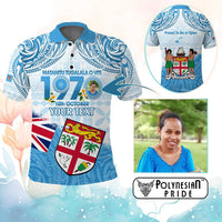 Custom Photo Fiji Day 1970 Polo Shirt Proud To Be A Fijian Tapa Pattern CTM14 Blue - Polynesian Pride