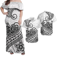 Polynesian Tribal Tattoo Retro Couples Off Long Dress and Hawaiian Shirt Black Screen Color LT9 Black - Polynesian Pride