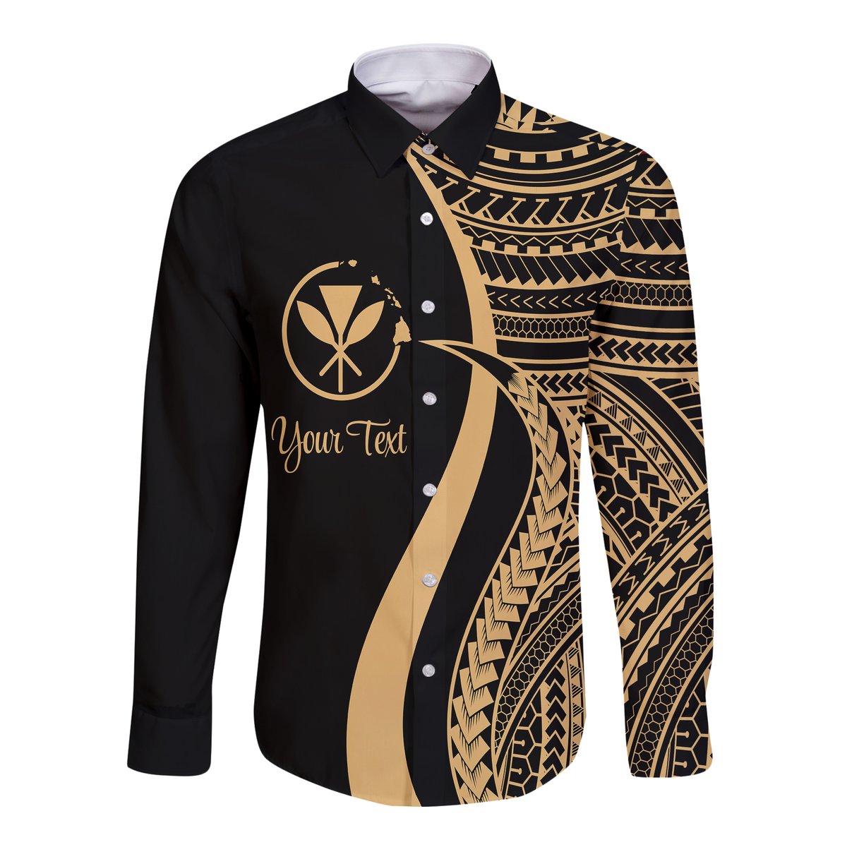Hawaii Long Sleeves Button Shirts - Gold Polynesian Tentacle Tribal Pattern LT7 - Polynesian Pride