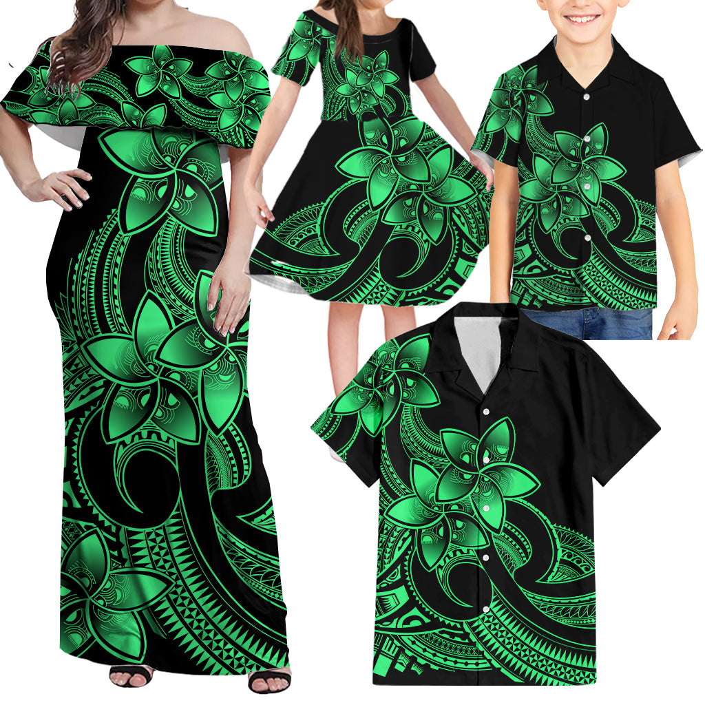 Polynesian Matching Outfit For Family - Plumeria Flowers Long Dress Hawaiian Shirt Polynesian Tribal Green Vibe LT9 Mom's Dress - Polynesian Pride