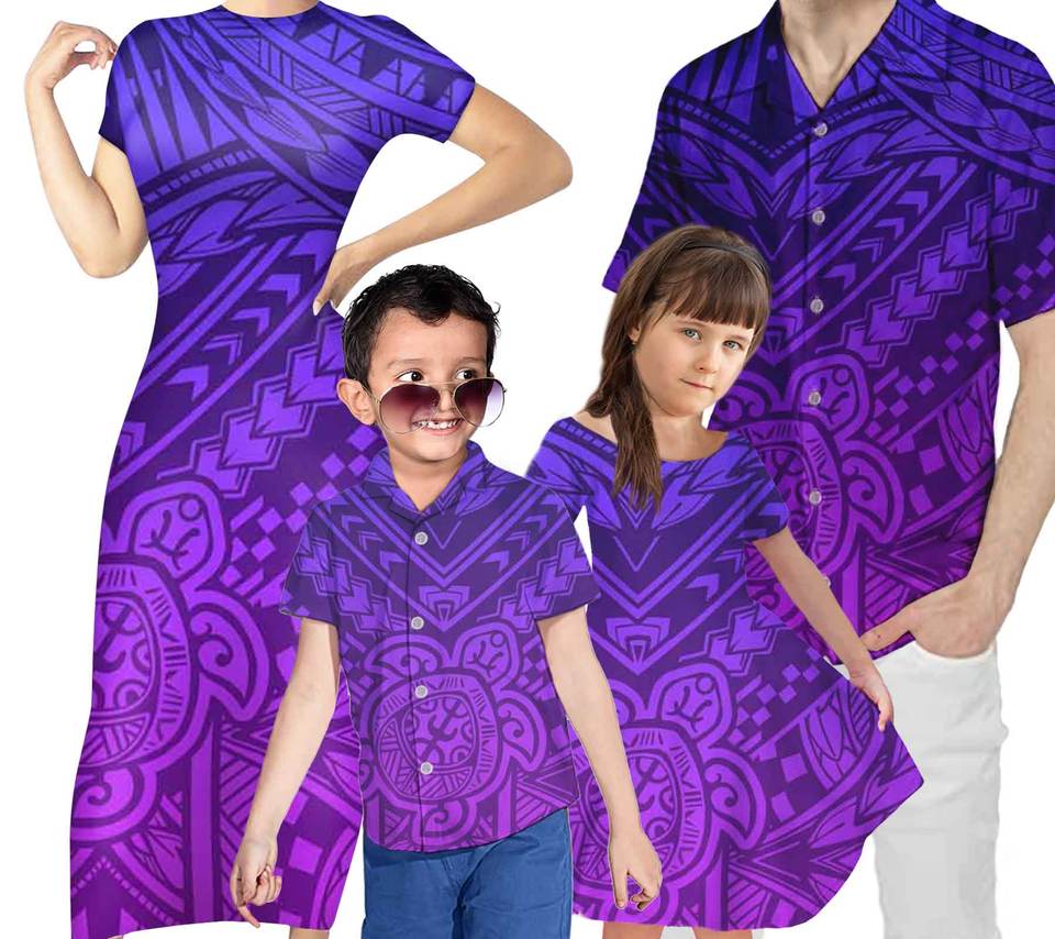 Hawaii Matching Outfit For Family Polynesian Tribal Turtle Bodycon Dress And Hawaii Shirt Dad's Shirt - 5XL - Polynesian Pride
