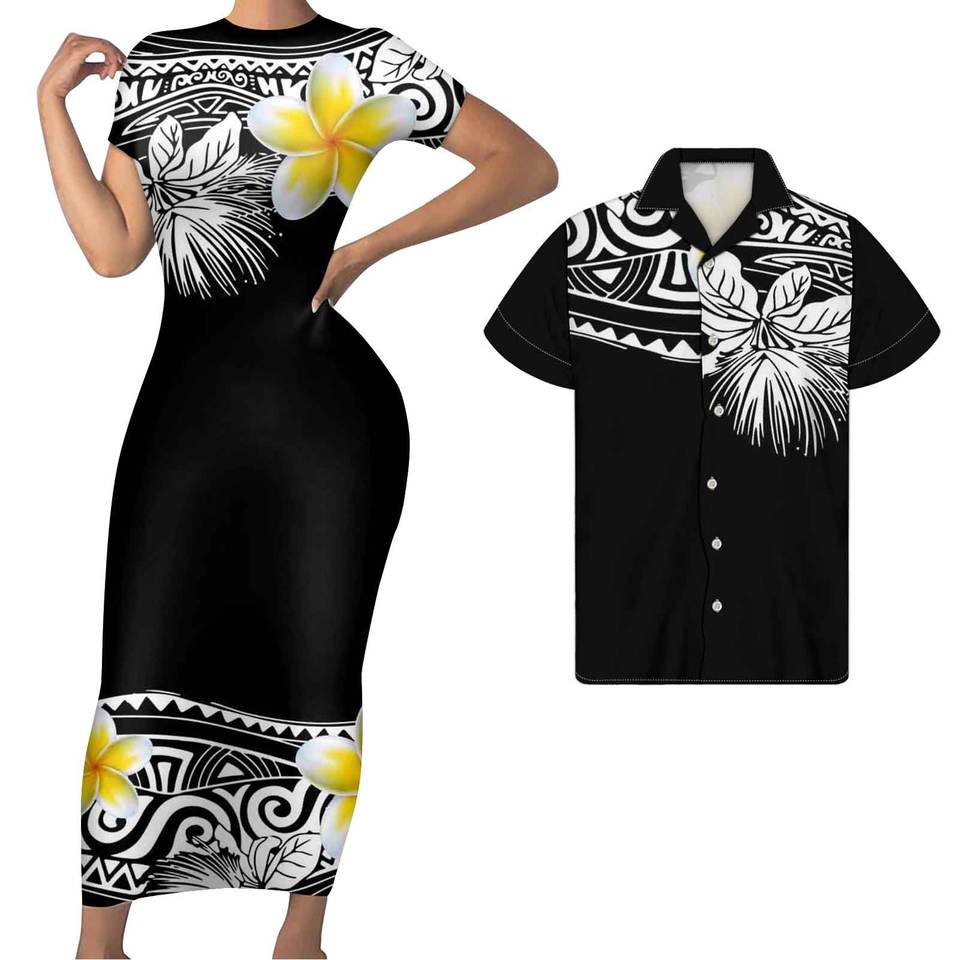 Polynesian Pride Plumeria Hawaii Matching Outfit For Couples Polynesian Tribal Bodycon Dress And Hawaii Shirt No Dress - Polynesian Pride