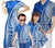 Blue Matching Family Outfit Hawaii Polynesian Tribal Curve Style Bodycon Dress And Hawaii Shirt - Polynesian Pride