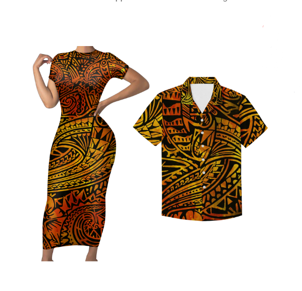 Polynesian Pride Matching Tropical Couple Outfits Polynesian Tribal Bodycon Dress And Hawaii Shirt No Dress - Polynesian Pride