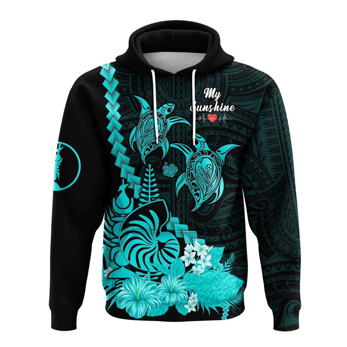 Custom New Caledonia Valentine Couple Love Hoodie My Sunshine Polynesia Turtle Turquoise LT14 - Polynesian Pride