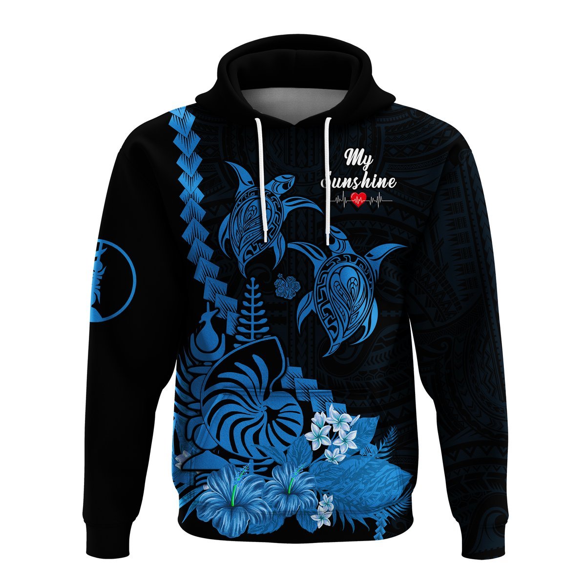 Custom New Caledonia Valentine Couple Love Hoodie My Sunshine Polynesia Turtle Blue LT14 - Polynesian Pride