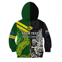 (Custom Personalised) Australia Kangaroos And All Black Rugby Hoodie KID Aboriginal Mix NZ Maori Fern LT14
