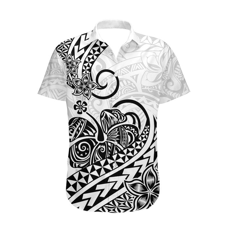 Polynesian Tribal Tattoo Retro Couples Off Long Dress and Hawaiian Shirt Black Screen Color LT9 - Polynesian Pride