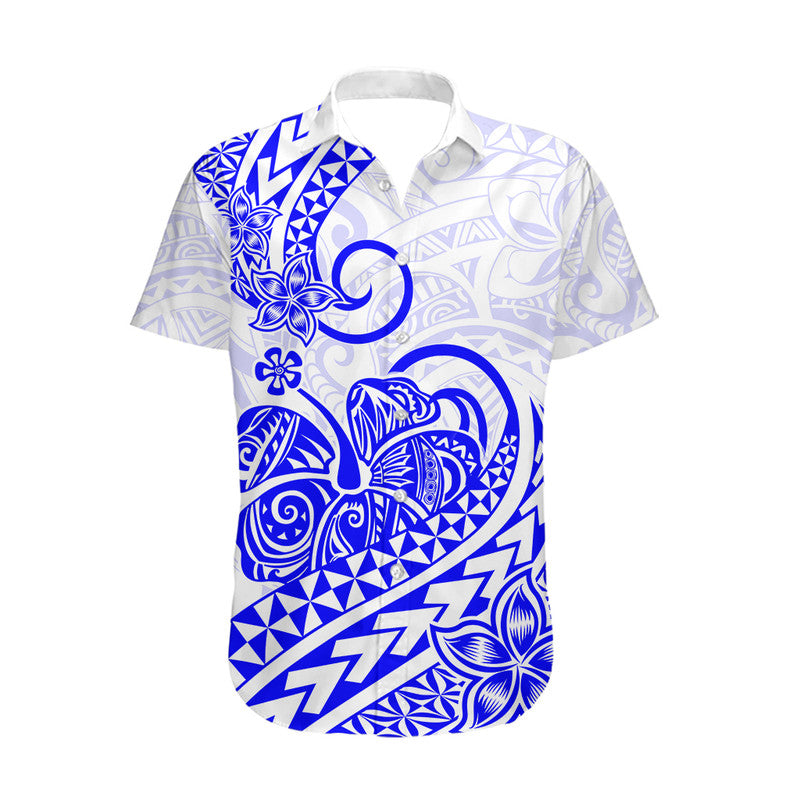 Hawaii Polynesian Tribal Tattoo Retro Couple Off Long Dress and Hawaiian Shirt Blue Screen Color LT9 - Polynesian Pride