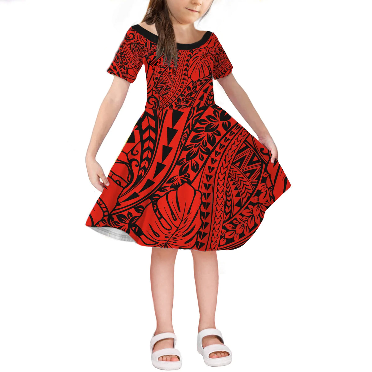 Red Hawaii Family Matching Off Shoulder Maxi Dress And Hawaiian Shirt Tribal Art LT14 - Polynesian Pride