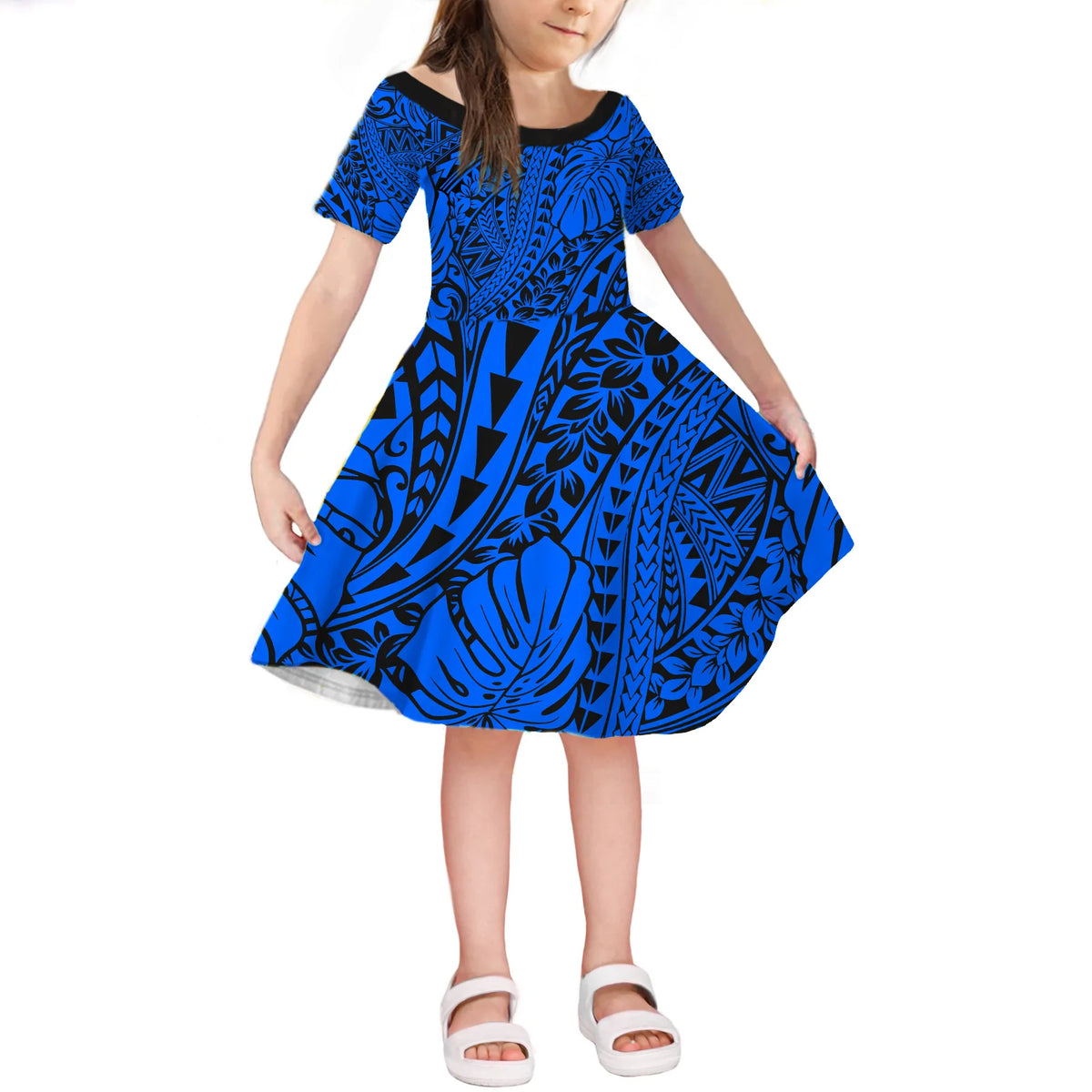 Blue Hawaii Family Matching Off Shoulder Long Sleeve Dress And Hawaiian Shirt Tribal Art LT14 - Polynesian Pride