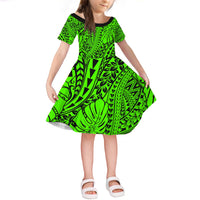 Green Hawaii Family Matching Off Shoulder Long Sleeve Dress And Hawaiian Shirt Tribal Art LT14 - Polynesian Pride