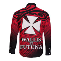 Alo Chiefdom Wallis et Futuna Hawaii Long Sleeve Button Shirt Polynesian Pattern and Flag LT13 - Polynesian Pride
