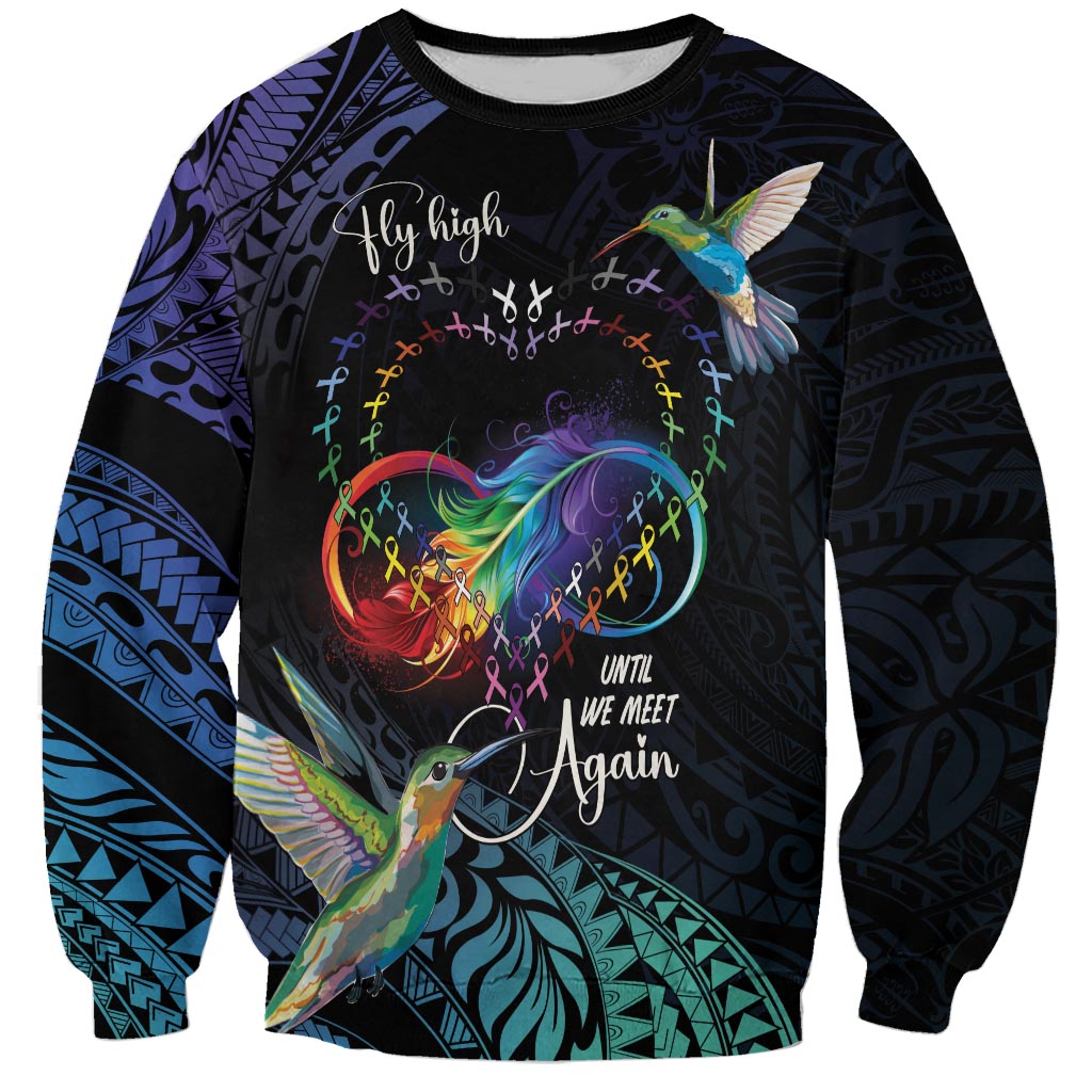 Polynesian Cancers Awareness Sweatshirt Hummingbird - Fly High Until We Meet Again LT7