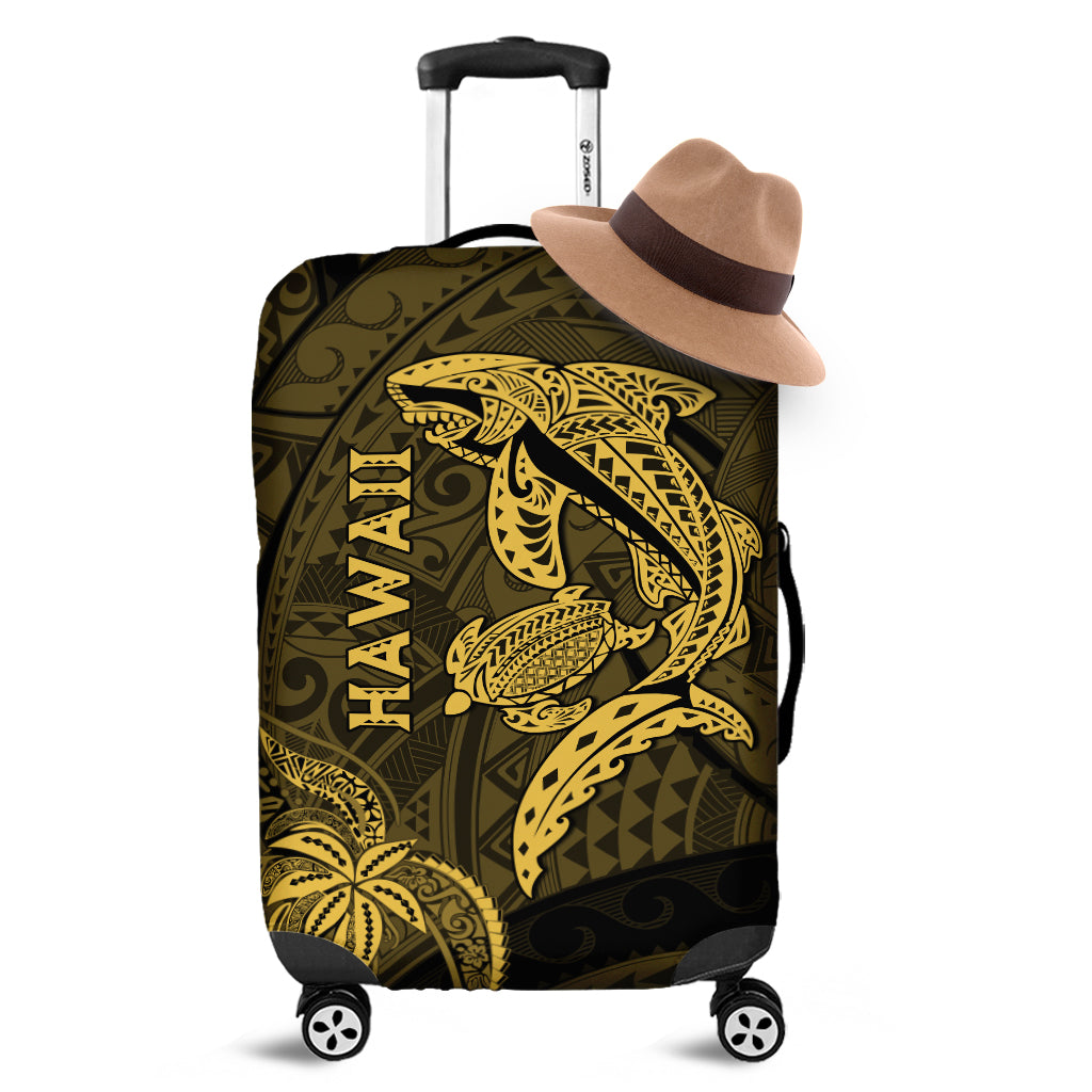 Hawaii Shark and Turtle Luggage Cover With Gold Kakau LT9 Gold - Polynesian Pride