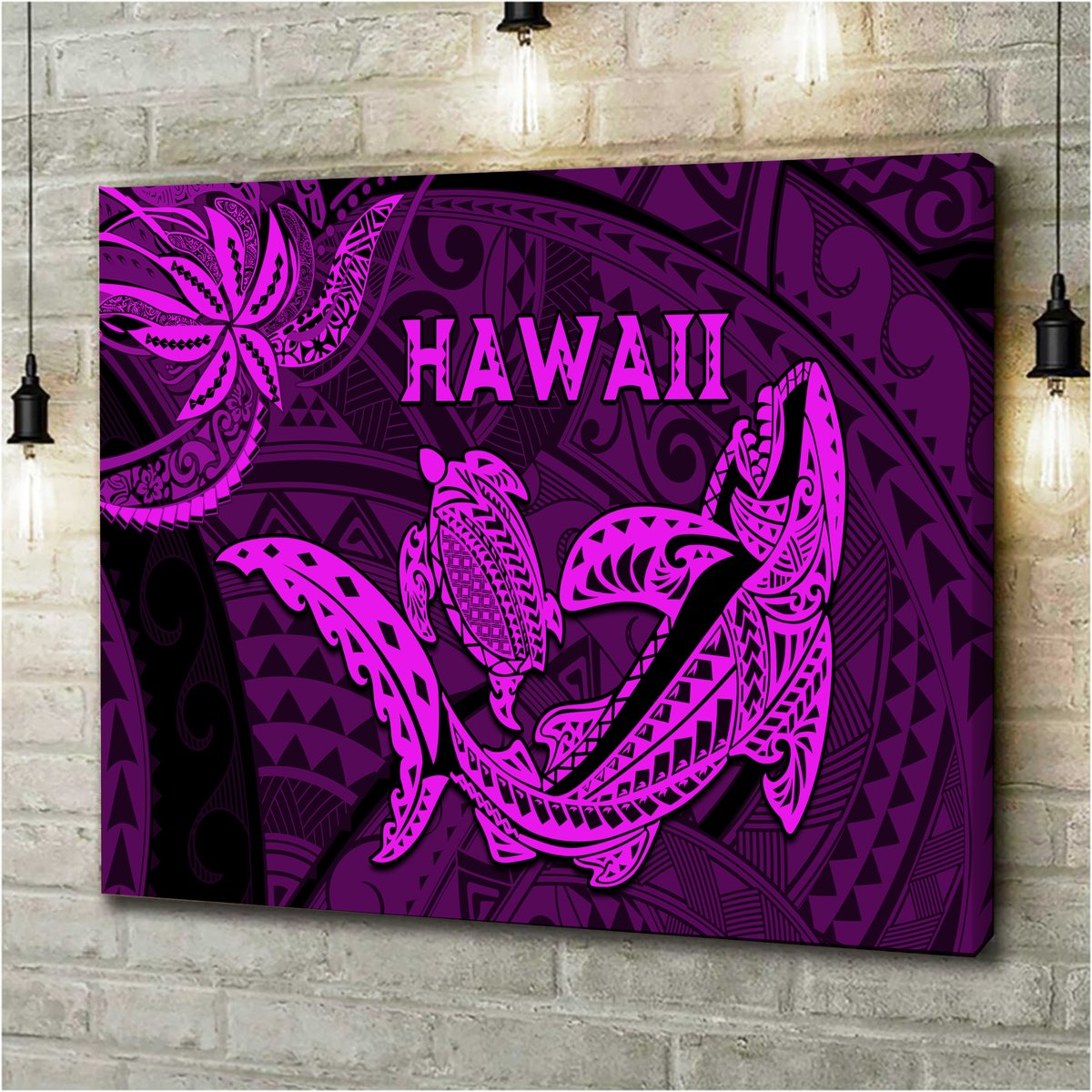 hawaii-shark-and-turtle-5-pieces-canvas-wall-art-with-purple-kakau