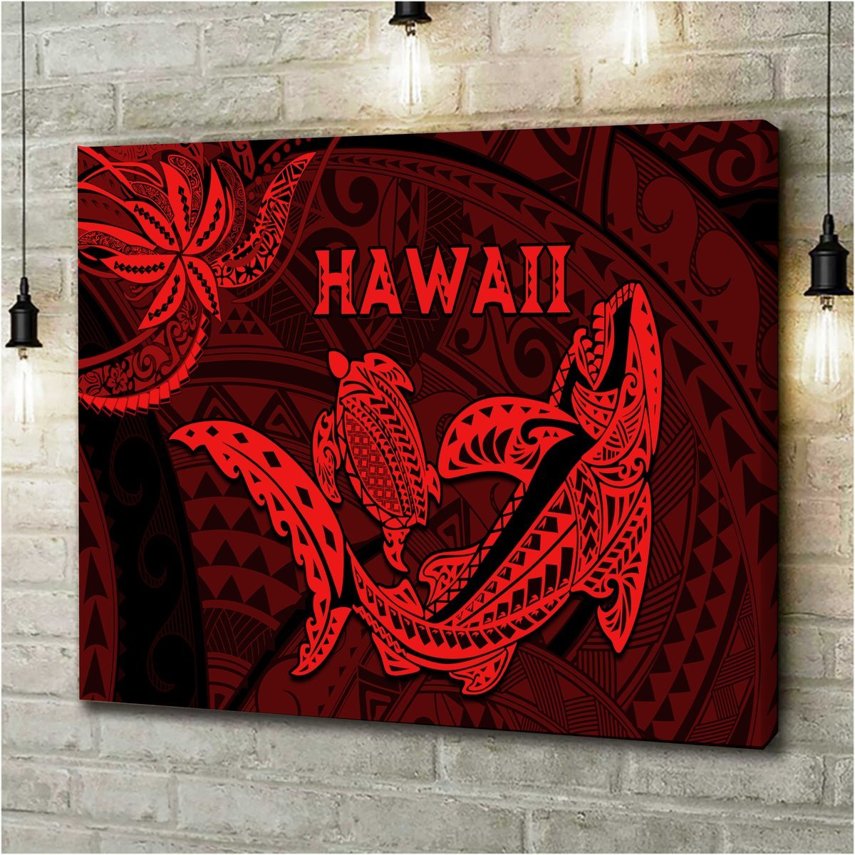 Hawaii Shark and Turtle 5 Pieces Canvas Wall Art With Red Kakau LT9 - Polynesian Pride