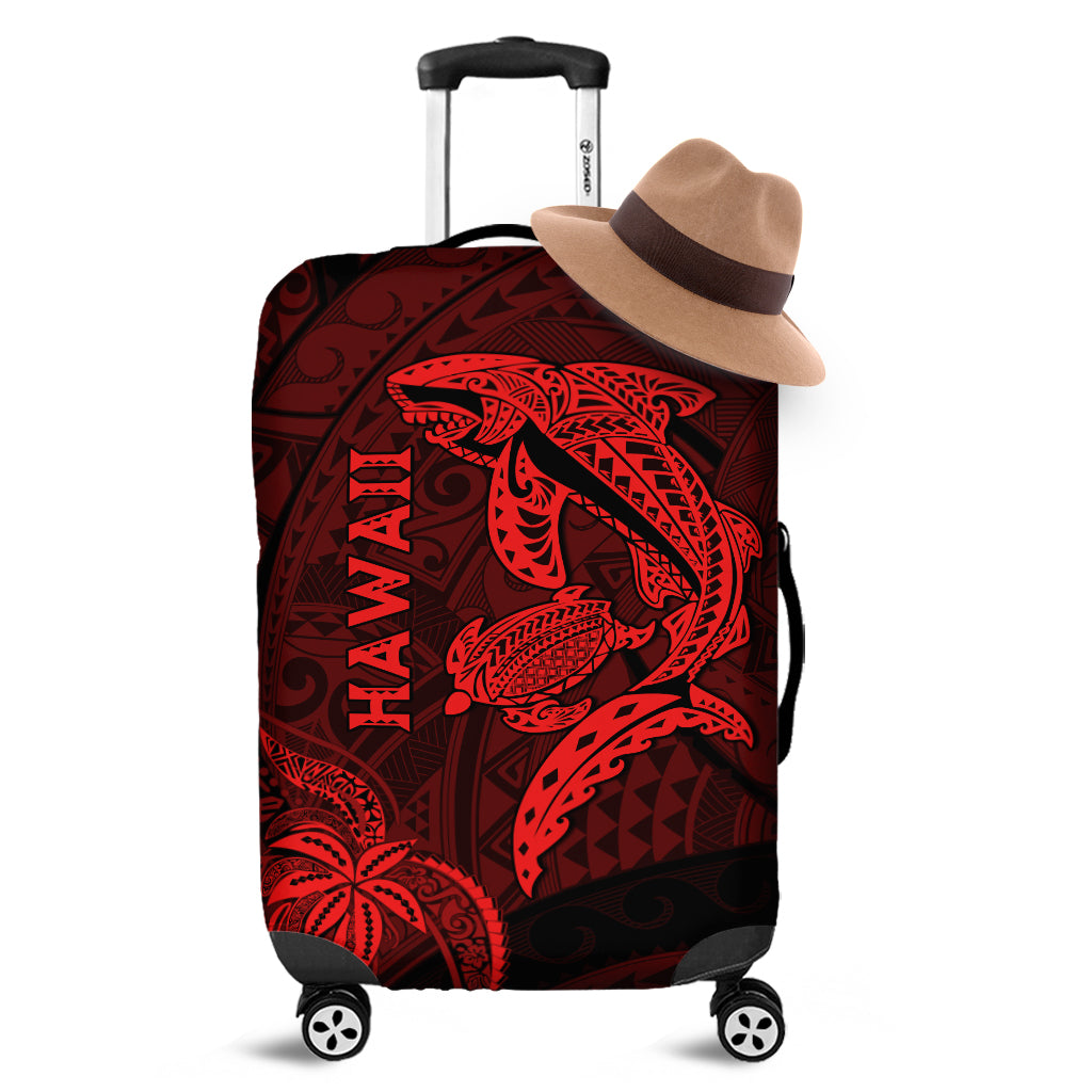 Hawaii Shark and Turtle Luggage Cover With Red Kakau LT9 Red - Polynesian Pride