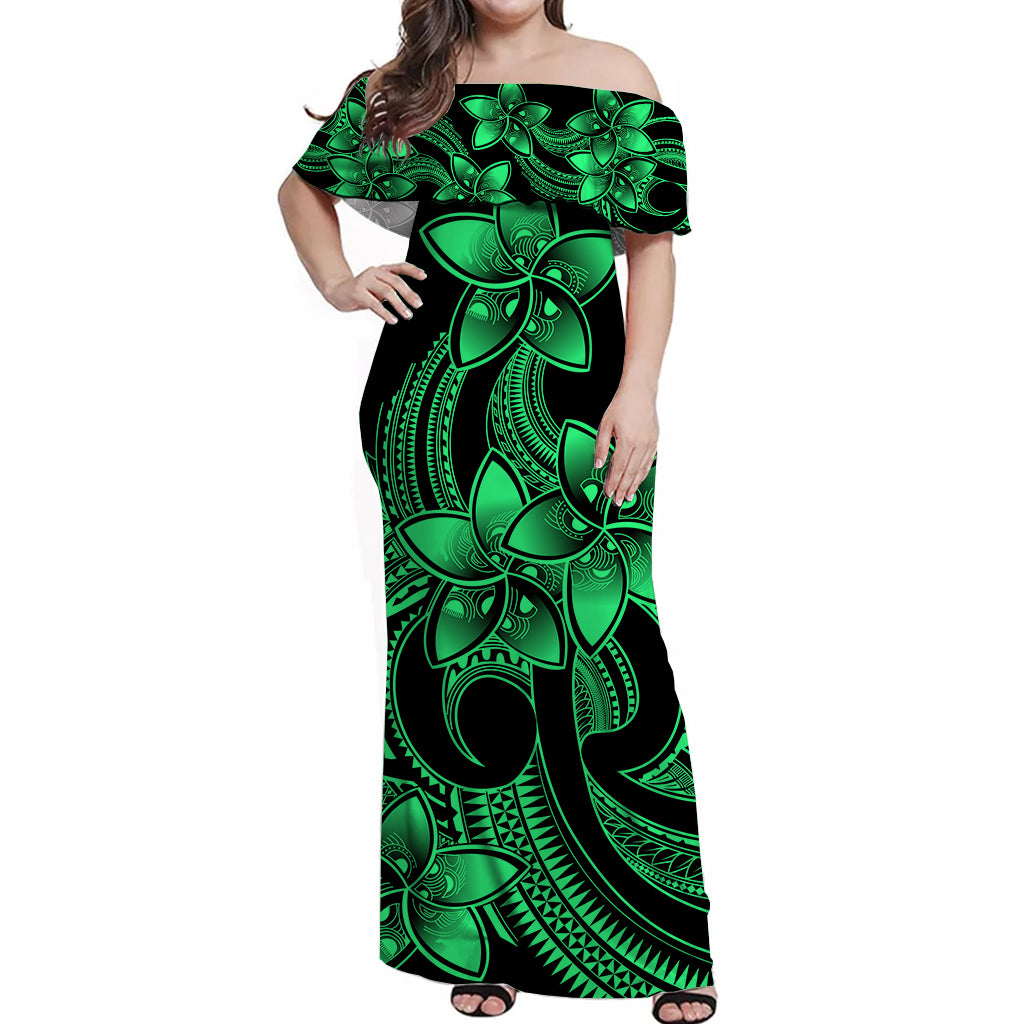 Polynesian Couple Outfits Plumeria Flowers Matching Dress and Hawaiian Shirt Polynesian Tribal Green Vibe LT9 - Polynesian Pride
