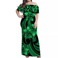 Polynesian Couple Outfits Plumeria Flowers Matching Dress and Hawaiian Shirt Polynesian Tribal Green Vibe LT9 - Polynesian Pride