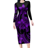 Polynesian Couple Outfits Plumeria Flowers Couples Bodycon Dress Hawaiian Shirt Polynesian Tribal Purple Vibe LT9 - Polynesian Pride