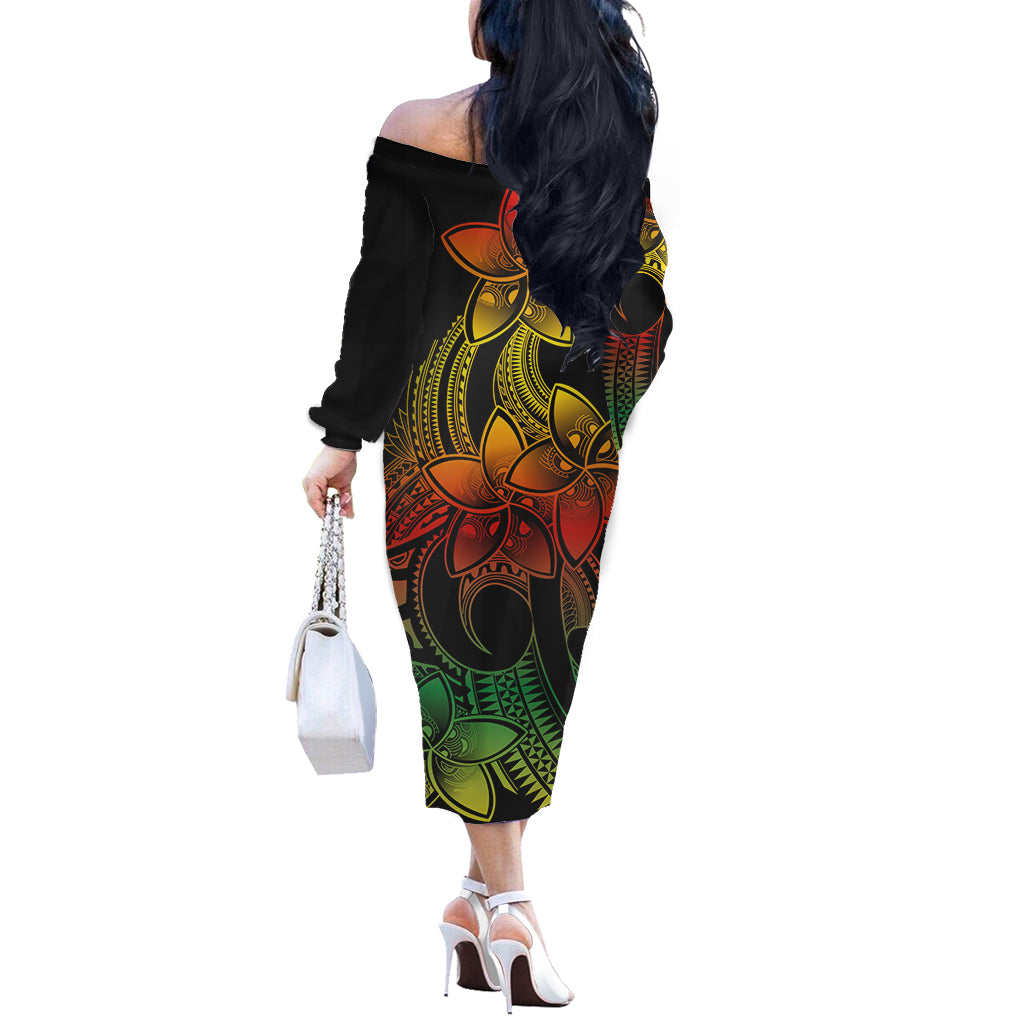 Polynesian Couple Outfits Plumeria Flowers Couples Long Sleeve Dress and Hawaiian Shirt Polynesian Tribal Reggae Vibe LT9 - Polynesian Pride