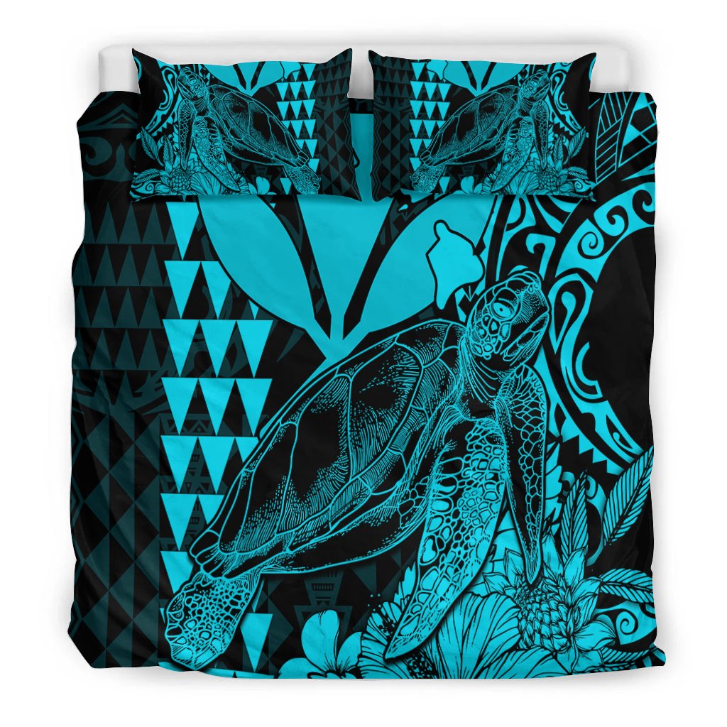 Hawaii Sea Turtle Bedding Set Polynesia Kakau with Kanaka Maoli Teal LT9 - Polynesian Pride