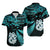 Couples Matching Hawaiian Outfits Matariki New Zealand Puletasi Dress and Hawaiian Shirt Manaia with Paua Shell - Aqua LT9 - Polynesian Pride