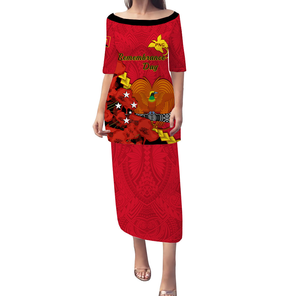 Matching Outfit For Couples Remembrance Day PNG Puletasi Dress and Hawaiian Shirt Papua New Guinea We Will Remember Them LT14 - Polynesian Pride