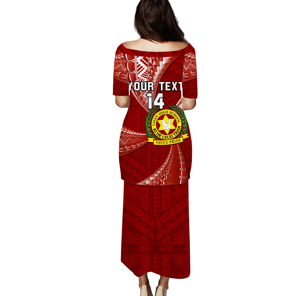 Personalised Tonga Vavau High School Puletasi Dress Tongan Ngatu Pattern LT14 - Polynesian Pride
