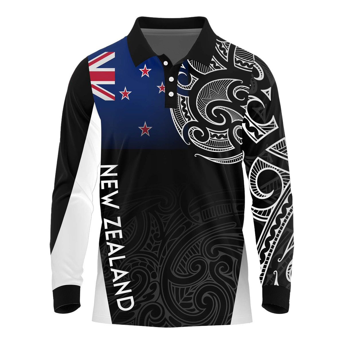 CUSTOMER REQUEST - Johan Marx - 200824 Long Sleeve Polo Shirt LT7 Black - Polynesian Pride