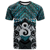 New Zealand Maori T Shirt Poutama Pikorua - Single Twist Turquoise Paua Shell LT05 Turquoise - Polynesian Pride