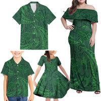 Polynesian Tribal Green Family Matching Off Shoulder Maxi Dress and Hawaiian Shirt Turtle Tattoo LT05 - Polynesian Pride