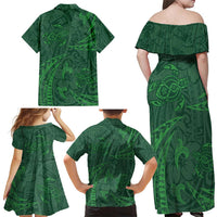 Polynesian Tribal Green Family Matching Off Shoulder Maxi Dress and Hawaiian Shirt Turtle Tattoo LT05 - Polynesian Pride