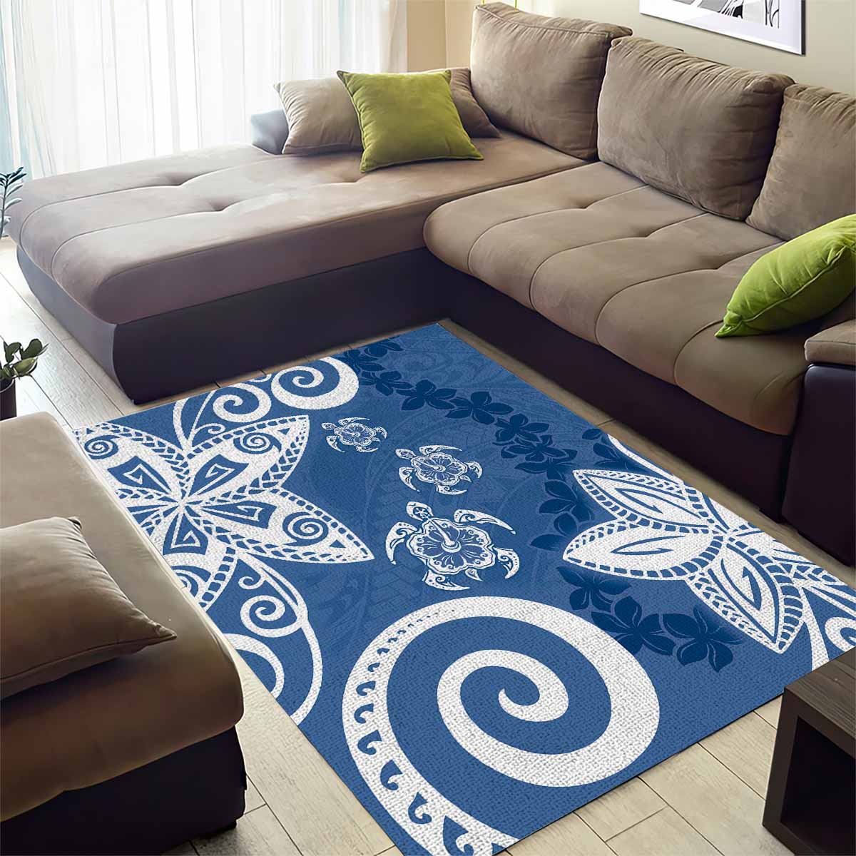 Polynesia Area Rug Blue Tribal Turtle Floral Pattern LT05 - Polynesian Pride