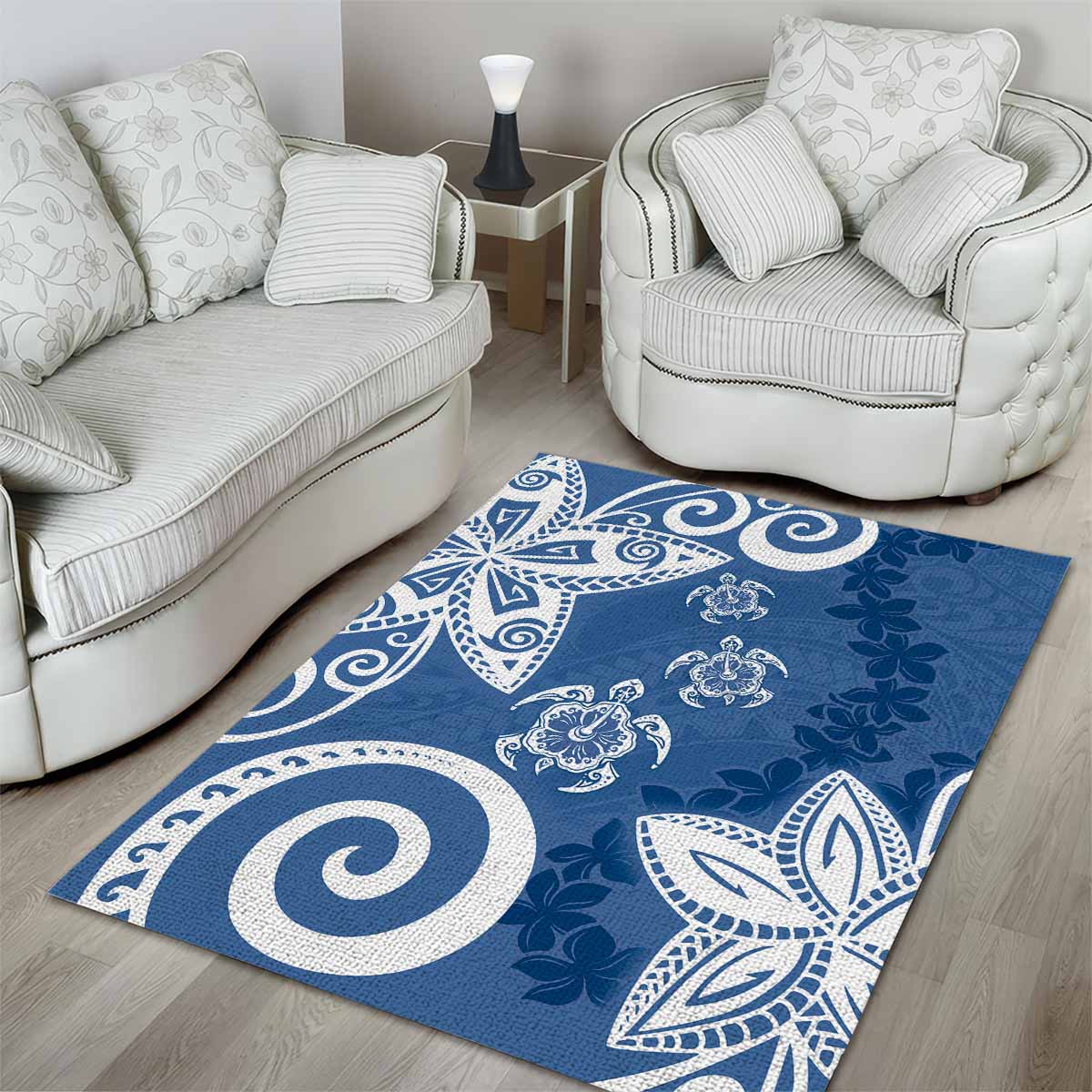 Polynesia Area Rug Blue Tribal Turtle Floral Pattern LT05 - Polynesian Pride
