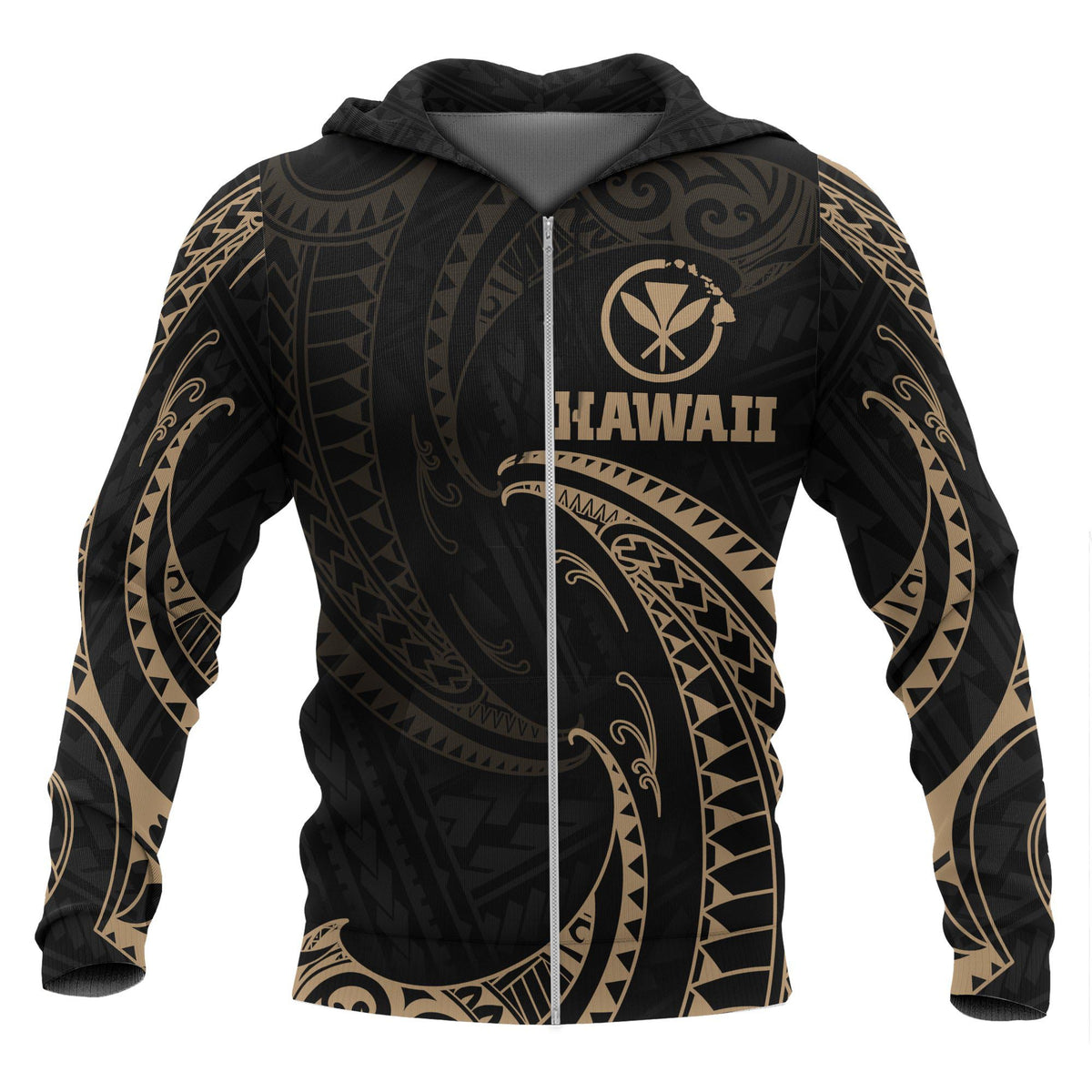 Hawaii Polynesian Hoodie - Gold Tribal Wave