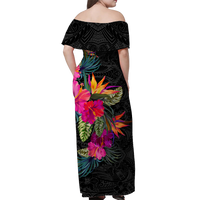 Pohnpei Hibiscus Polynesian Tribal Women Off Shoulder Long Dress - LT12 - Polynesian Pride