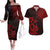 Hawaii Summer Couples Matching Outfits Combo Long Sleeve Dress Mix Polynesian Black-Red LT6 Red - Polynesian Pride