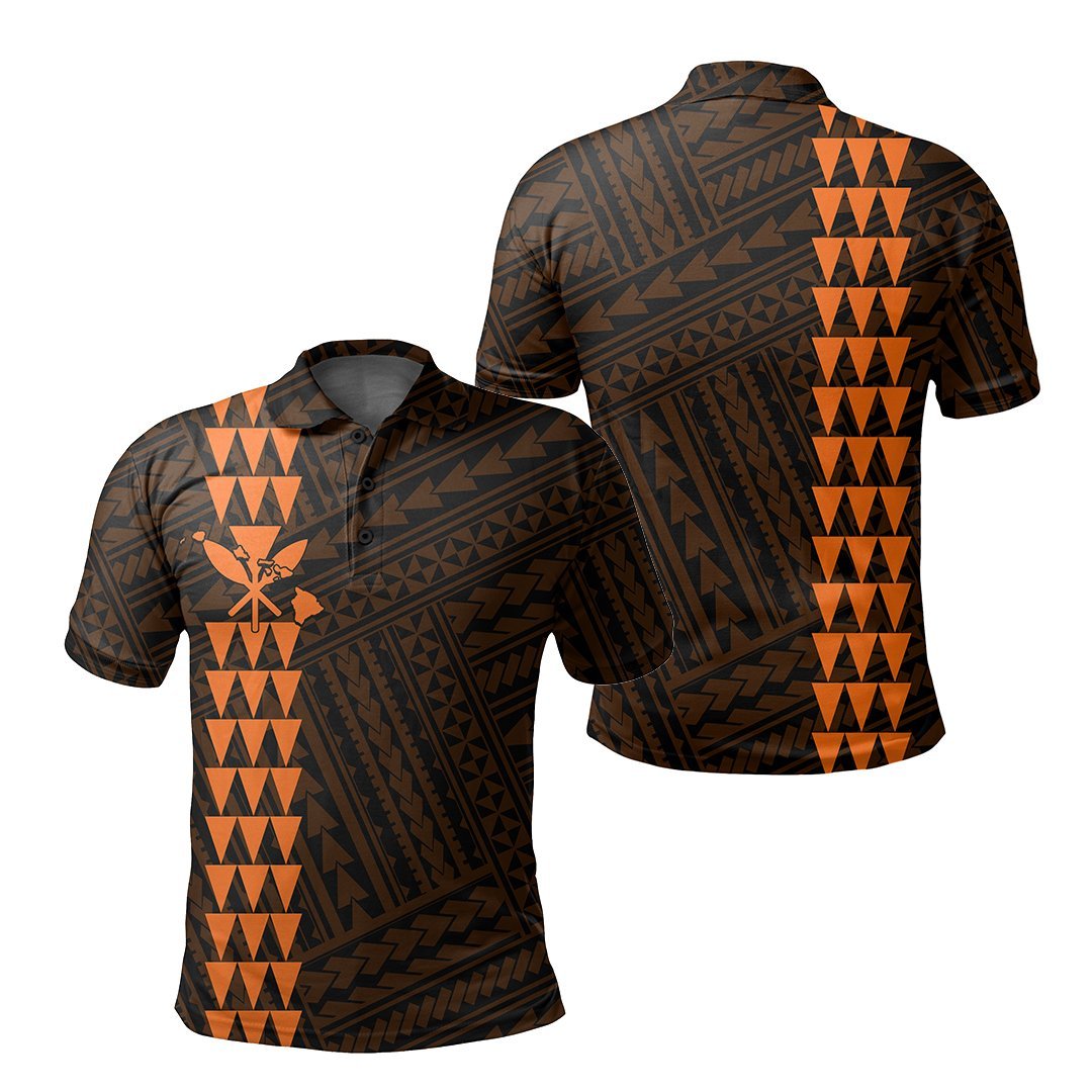 Hawaiian Kakau Polo Shirt - Simple Style Full Color LT6 Unisex Orange - Polynesian Pride